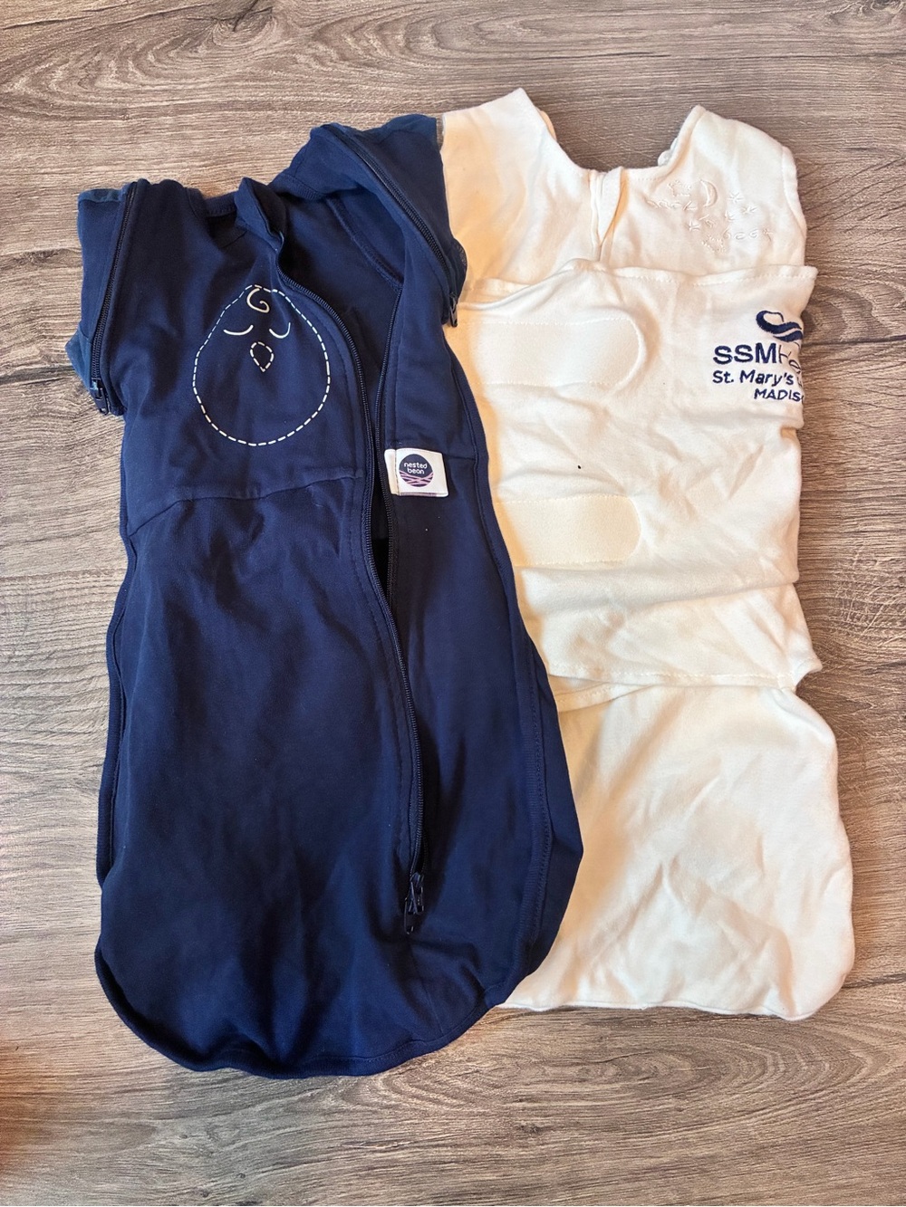 Nested Bean Navy Blue Infant Swaddle Sack with White Logo